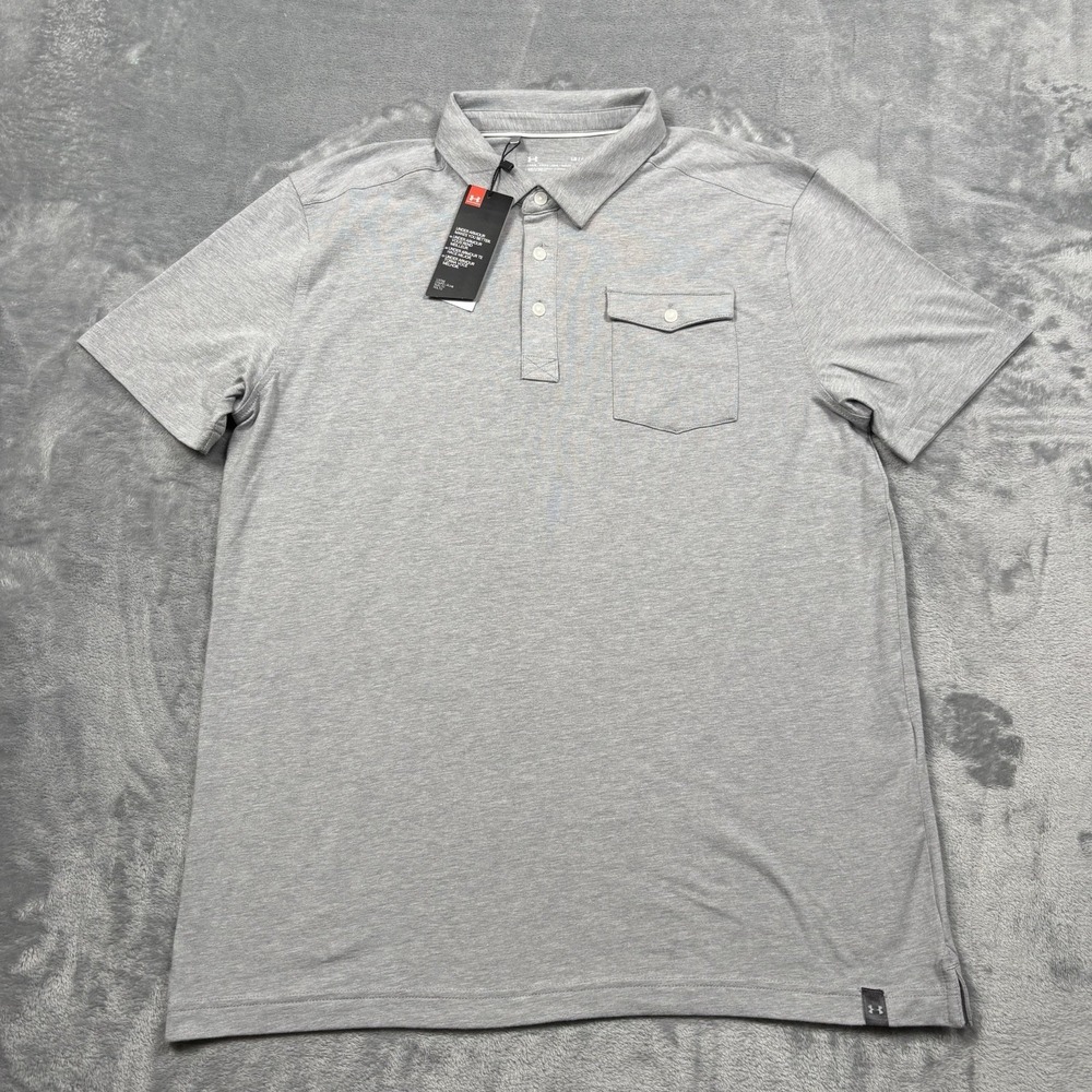 Under Armour Men's L Gray Charged Cotton Polo Shirt Loose Fit Chest Pocket NWT